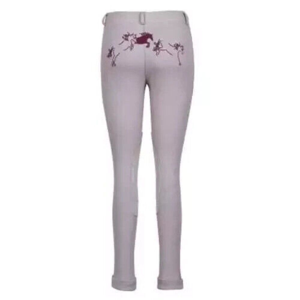Tuffrider Kids Whimsical Horse Embroidered Pull On Jods Size 12 Lilac Gray